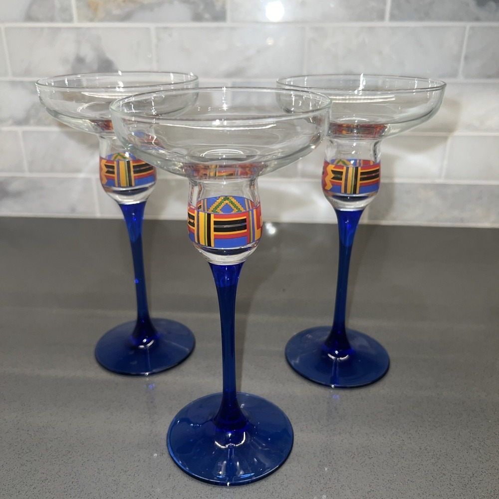 3 Vintage 1993 Avon Majestic Kente Glass Candlesticks Luminarc France
